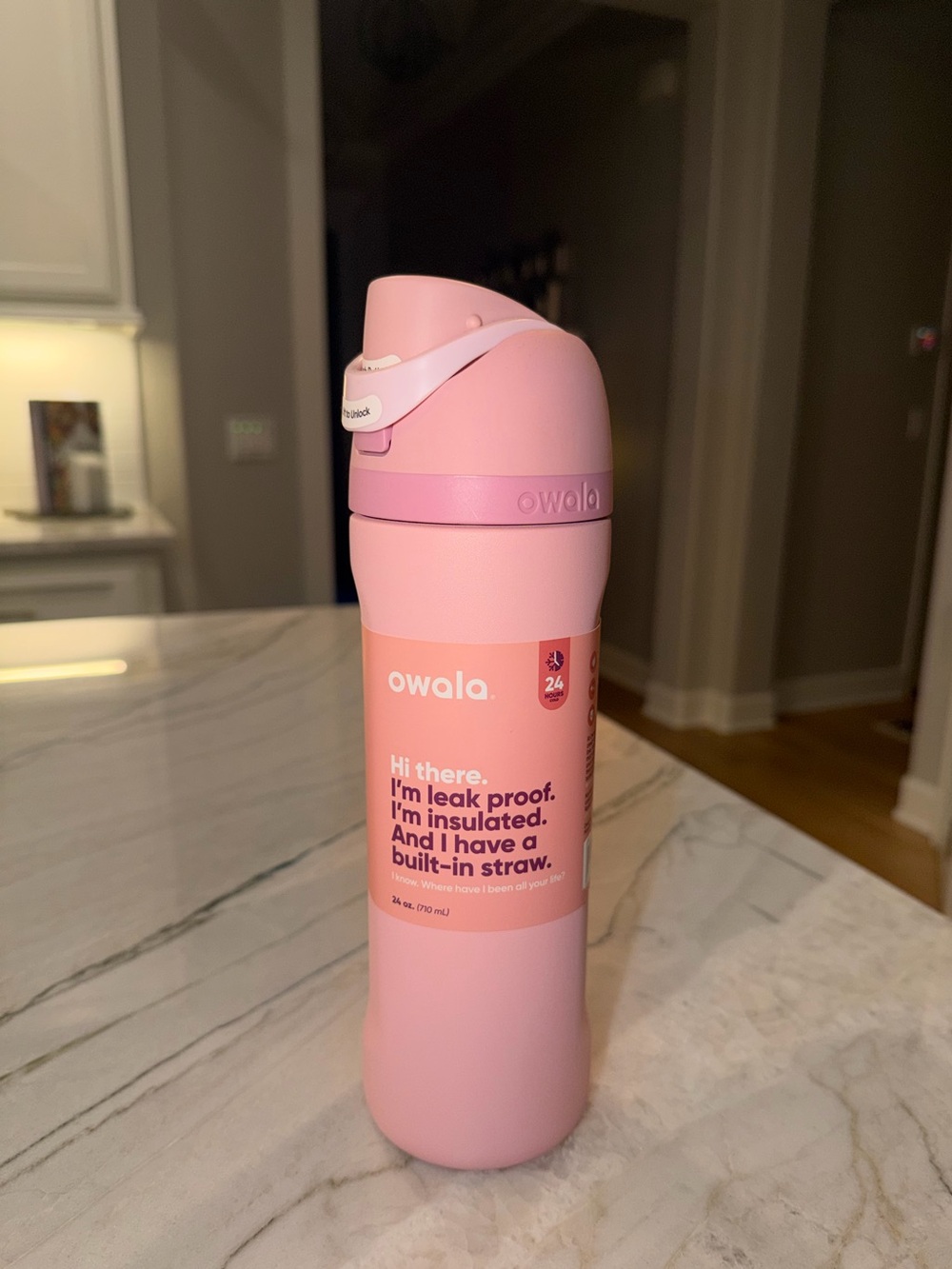 Owala Insulated Pink Water Bottle with Built-In Straw 24 ounce